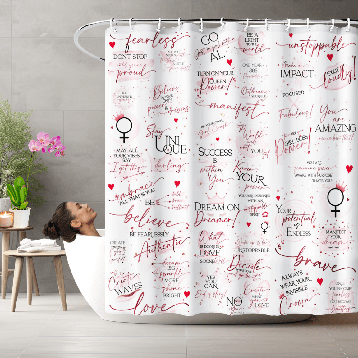 Inspirational Shower Curtain I Uplifting I Girl Power 24 7 Girl Power