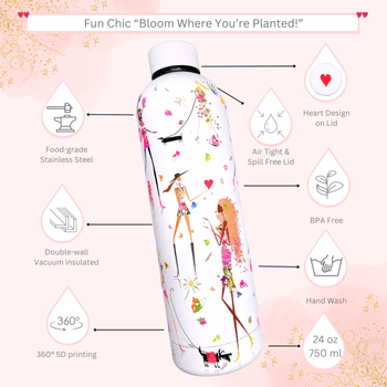 Fun Chic Inspirational Stainless Steel Water Bottle - Bloom Where You Are Planted!