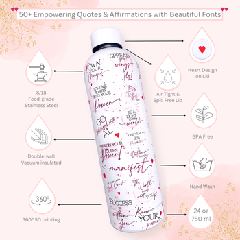 Girl Boss Stainless Steel Water Bottle with 50+ Motivational Quotes - Be Unstoppable!