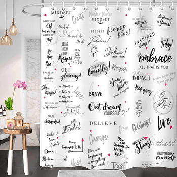 Girl Power 24/7 Inspirational Shower Curtain - Be Unstoppable! with 50+ quotes and affirmations