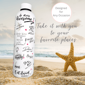 Girl Power 24/7™ Stainless Steel Water Bottle with 50+ Motivational Quotes - Be Unstoppable!
