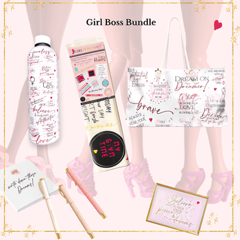 Girl Boss Bundle: Weekender, water bottle, inspirational framed print, Girl Power 24/7 Pen set and free decals