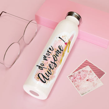 "Do More Awesome" inspirational decal on a water bottle