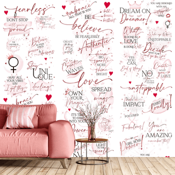 Girl Boss Motivational Peel & Stick Wallpaper for your  living  room - white
