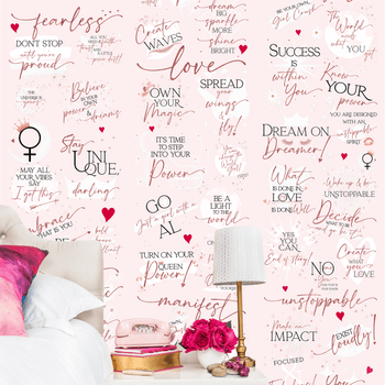 Girl Boss Motivational Peel & Stick Wallpaper for your bedroom - Pink Rose