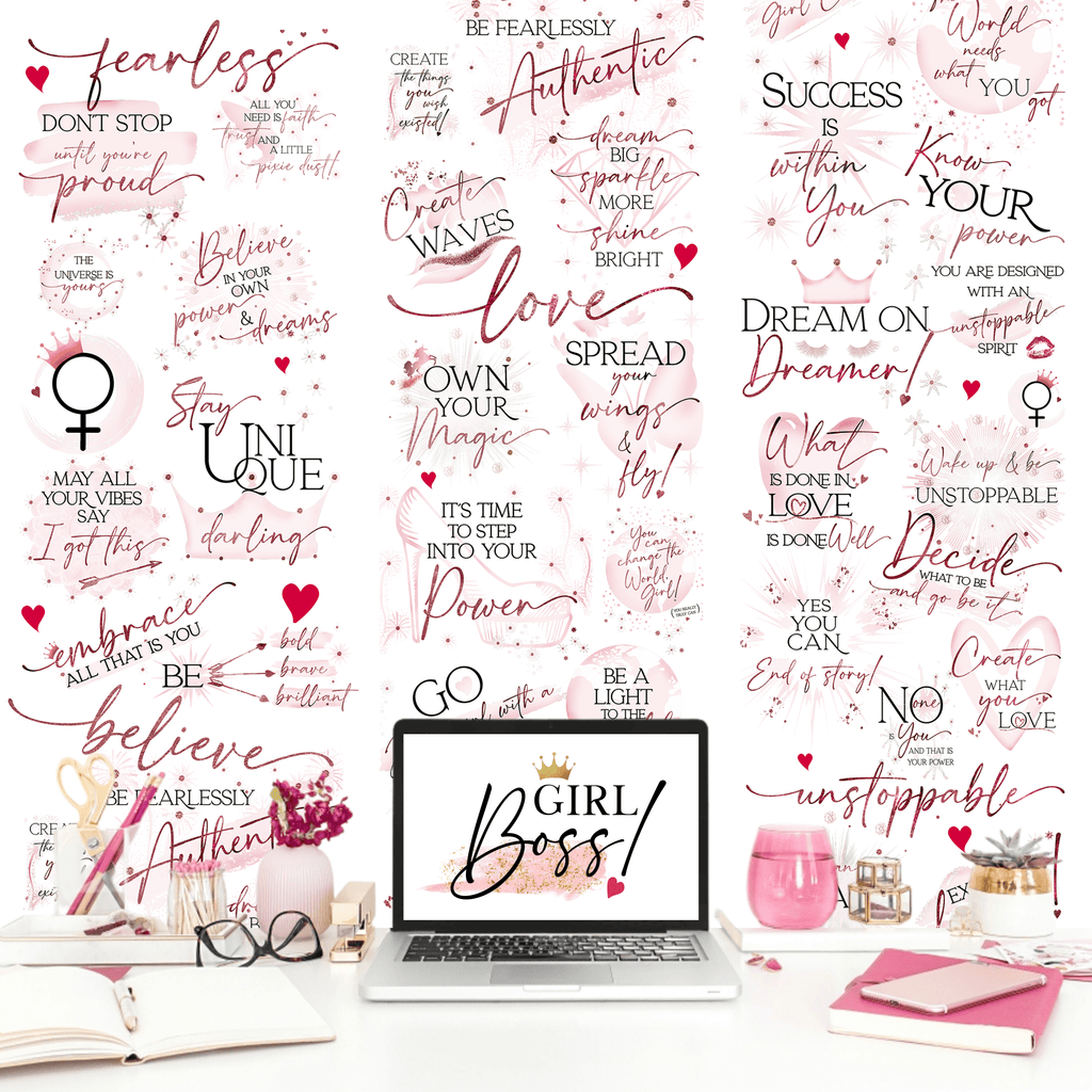 Girl Boss Motivational Peel and Stick Wallpaper - Make An Impact - With Inspirational Quotes and Affirmations