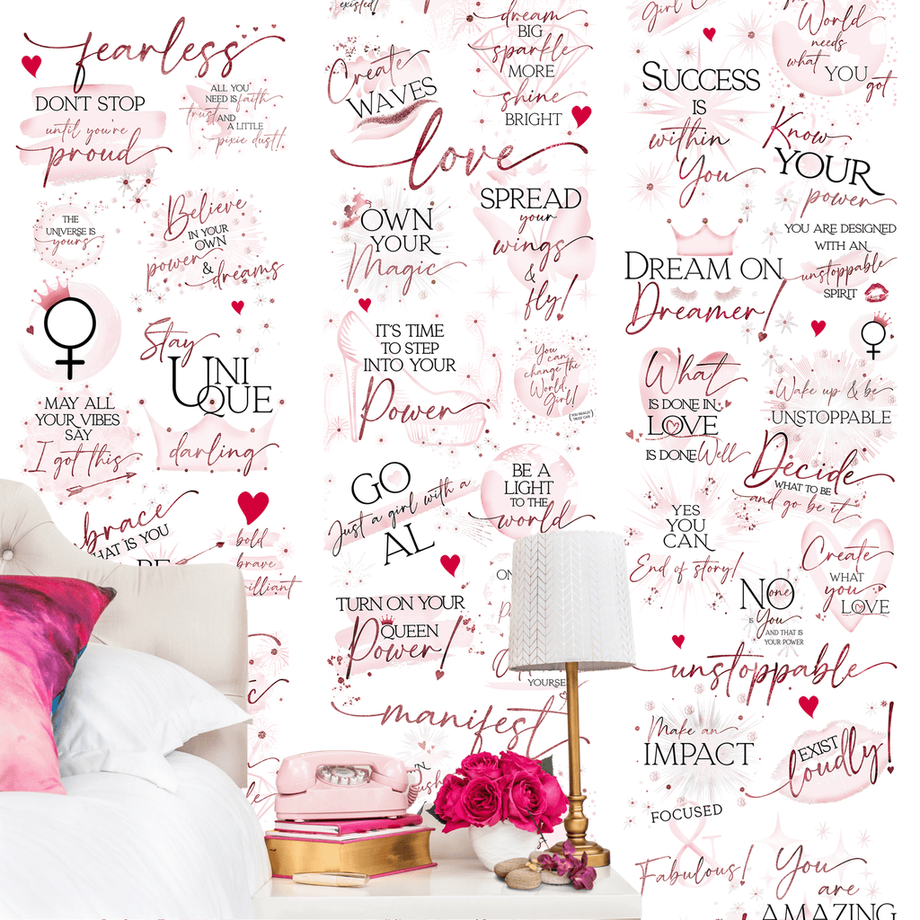 Girl Boss Motivational Peel & Stick Wallpaper for your bedroom - White