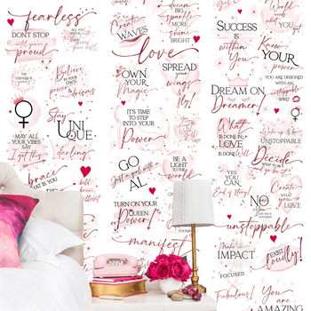 Girl Boss Motivational Peel & Stick Wallpaper for your bedroom - White
