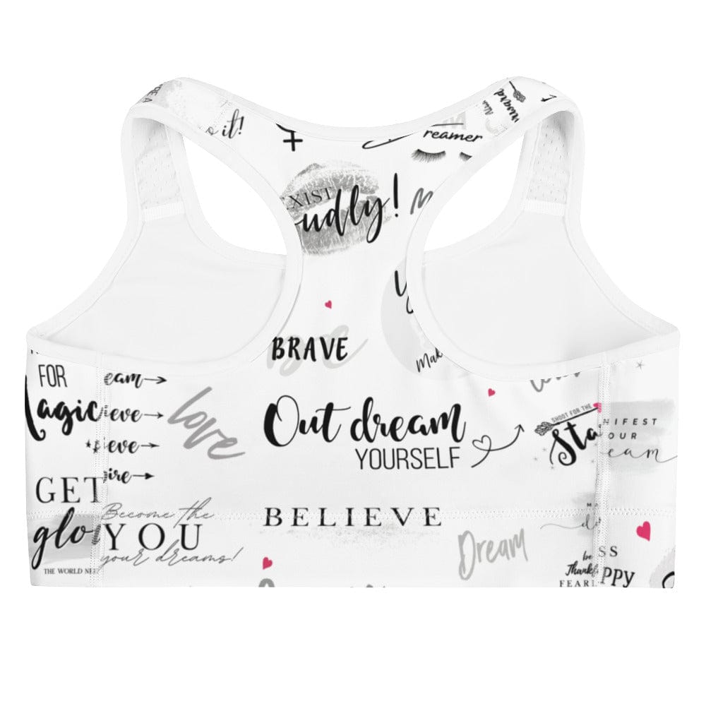 Girl Power 24/7™ Motivational Sports Bra Medium Support - Unstoppable in White!