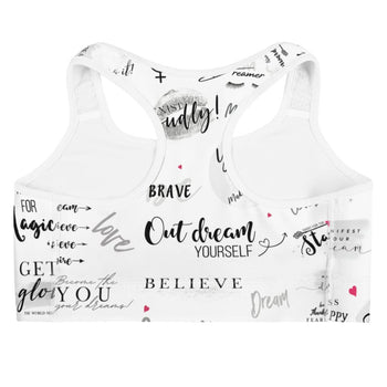 Girl Power 24/7™ Motivational Sports Bra Medium Support - Unstoppable in White!