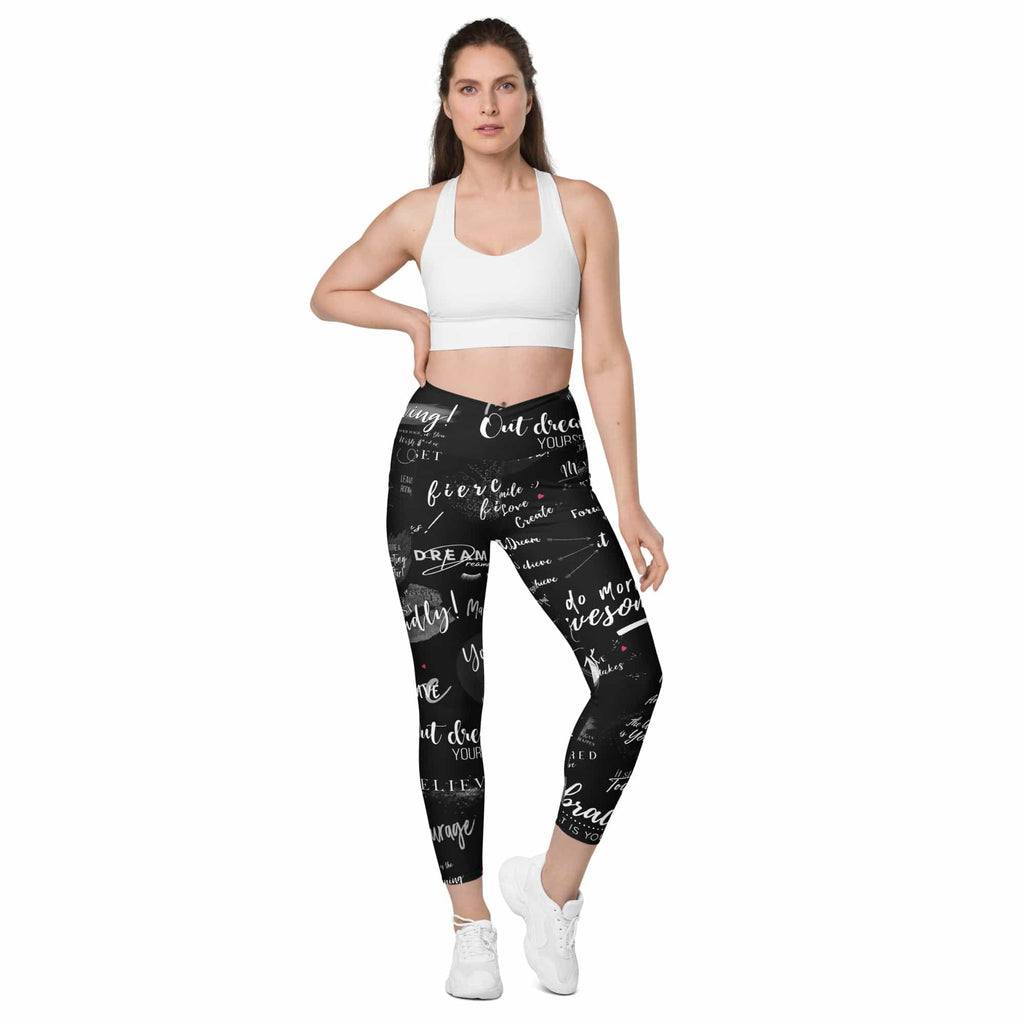 Girl Power 24/7™ Crossover Leggings with Pockets - "Be Unstoppable in Black"