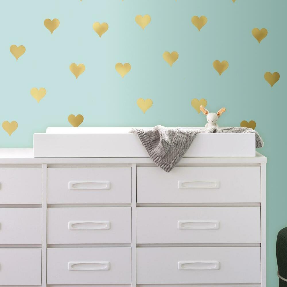 gold foil hearts peel and stick wall decals