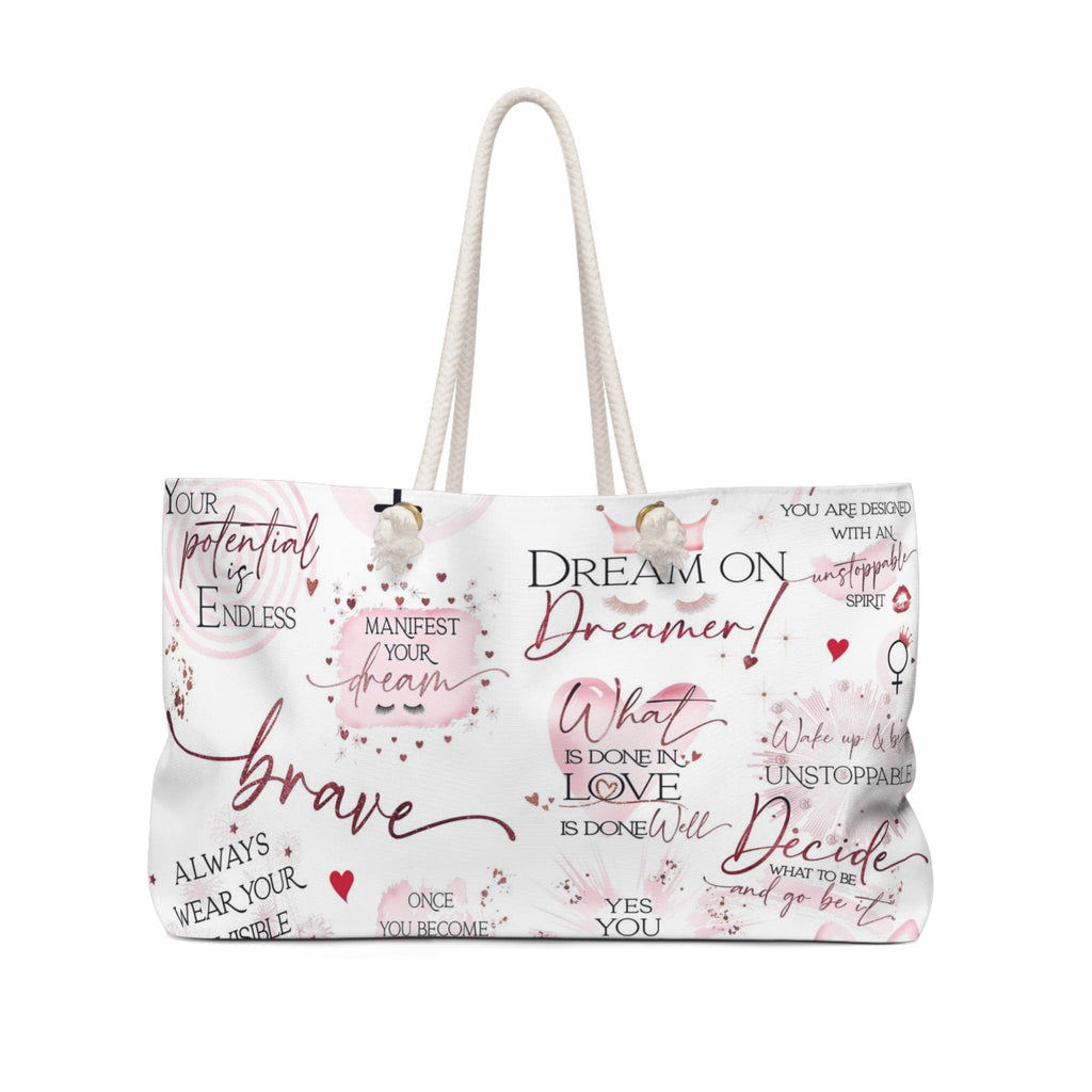 Motivational Weekender bag with quotes and affirmations