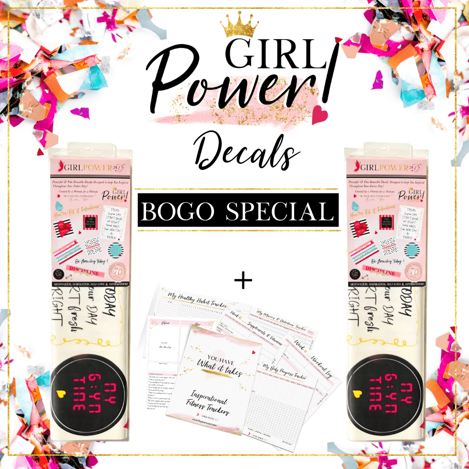 BOGO DEAL Girl Power 24/7™ Motivational, Inspirational Quotes and Affirmations Peel & Stick Reusable Wall Decals with Glitter