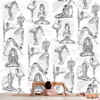 Girl Power 24/7 Namaste Girls Yoga Inspirational peel and stick wallpaper For Yoga meditation practice fFor Home Decor and Studios - Ohm Bliss - Black and White YOGI