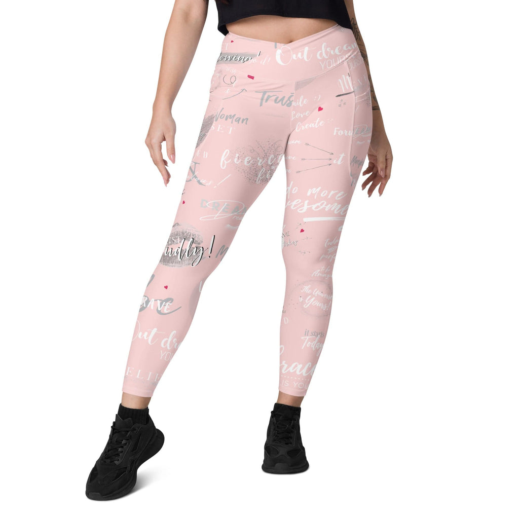 Girl Power 24/7™ Crossover Leggings with Pockets - "Be Unstoppable Passionate Pink"