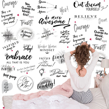 Girl Power 24/7 Motivational Wallpaper - Be Unstoppable Bedroom Dorm Décor with Quotes and Affirmations for Women