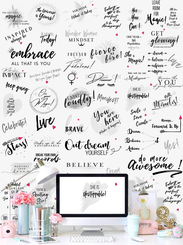 Girl Power 24/7 Motivational Wallpaper -  Be Unstoppable  Office Décor with Inspirational Quotes and Affirmations for Women
