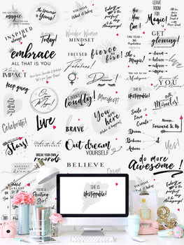 Girl Power 24/7 Motivational Wallpaper -  Be Unstoppable  Office Décor with Inspirational Quotes and Affirmations for Women