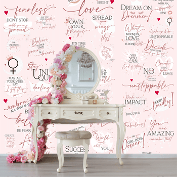 Girl Boss Motivational Peel & Stick Wallpaper for your powder room - Pink Rose