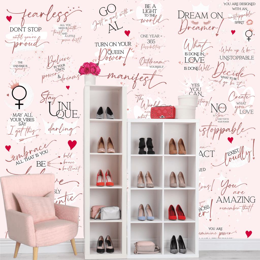 Girl Boss Motivational Peel & Stick Wallpaper for your closet - Pink Rose