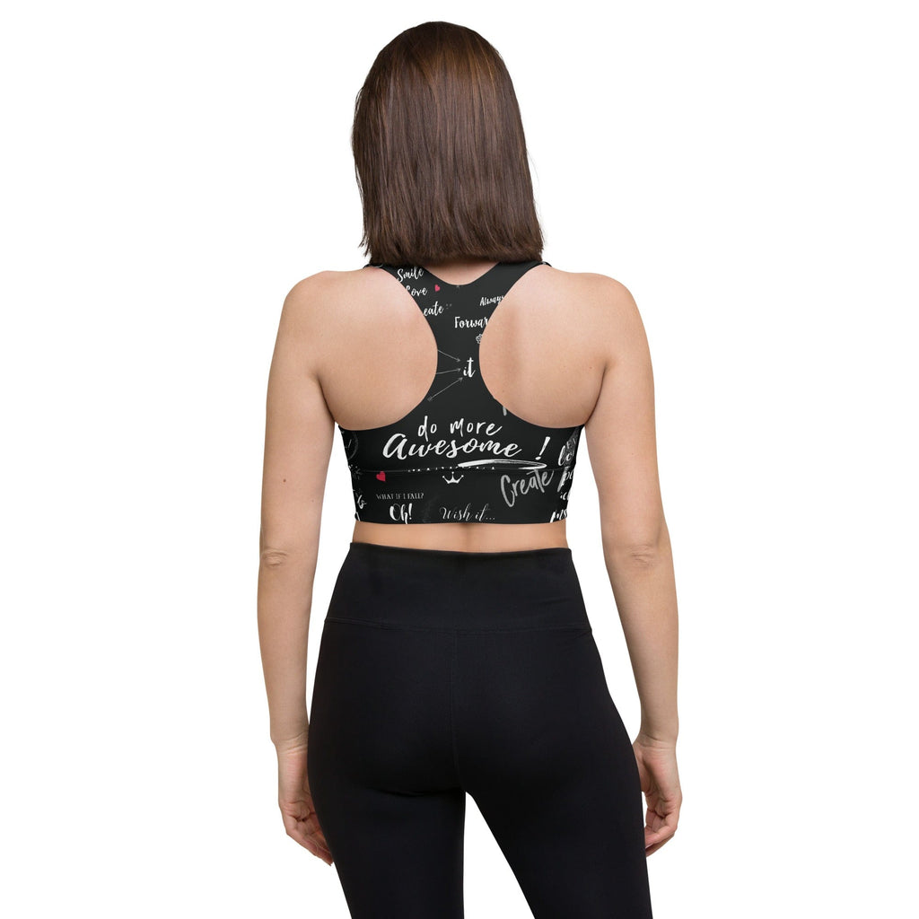 Girl Power 24/7™ Motivational Sports Bra Medium to Full Support - Unstoppable in Black!