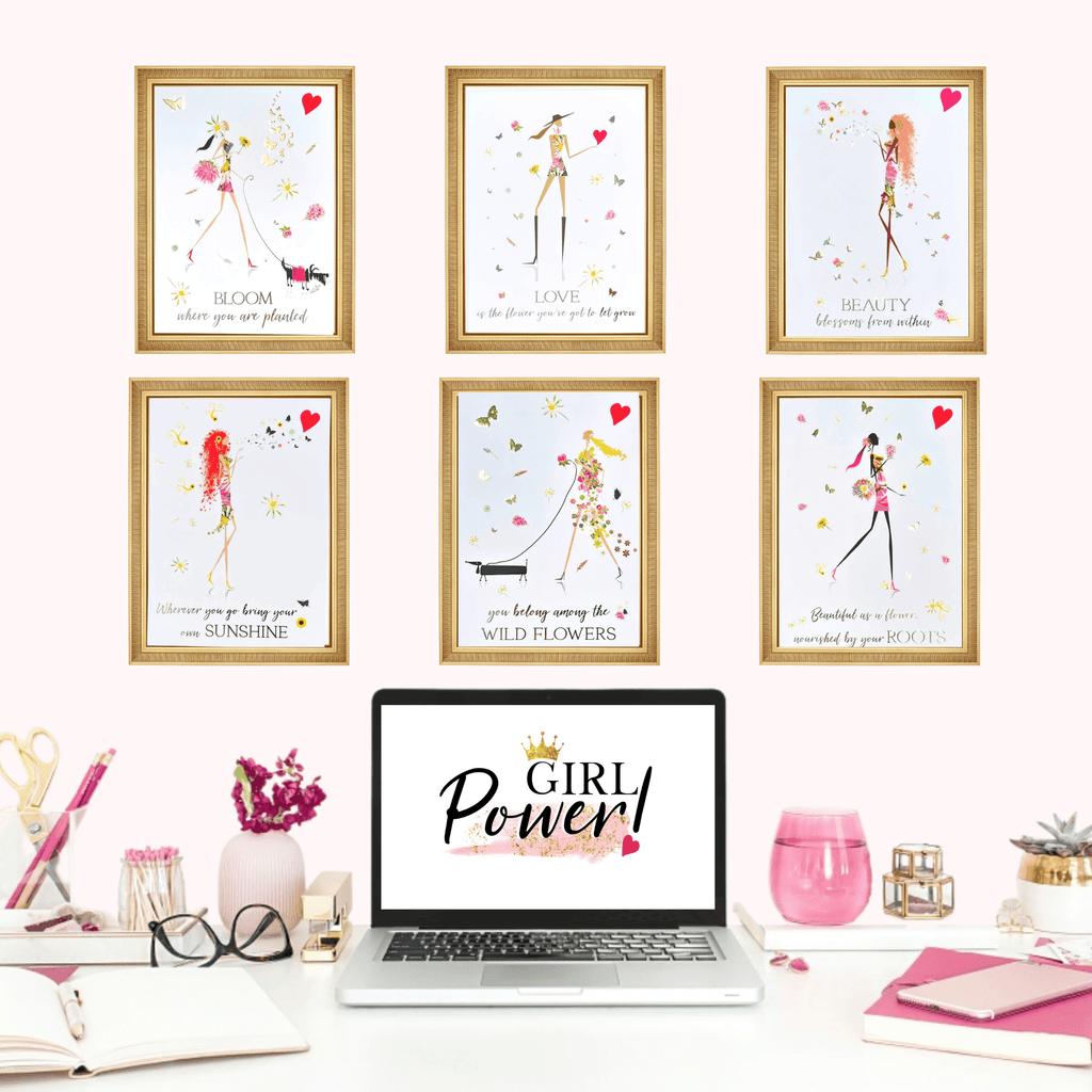 ♥Inspirational Blooming Girls Luxe Print  set  of 6 for inspirational office decor, desk decor