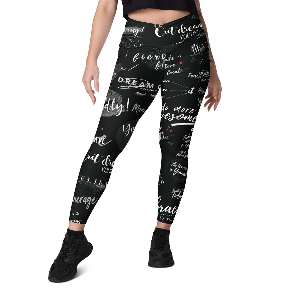 Girl Power 24/7™ Crossover Leggings with Pockets - "Be Unstoppable in Black"