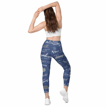 Girl Power 24/7™ Crossover Leggings with Pockets - "Be Unstoppable in Blue"