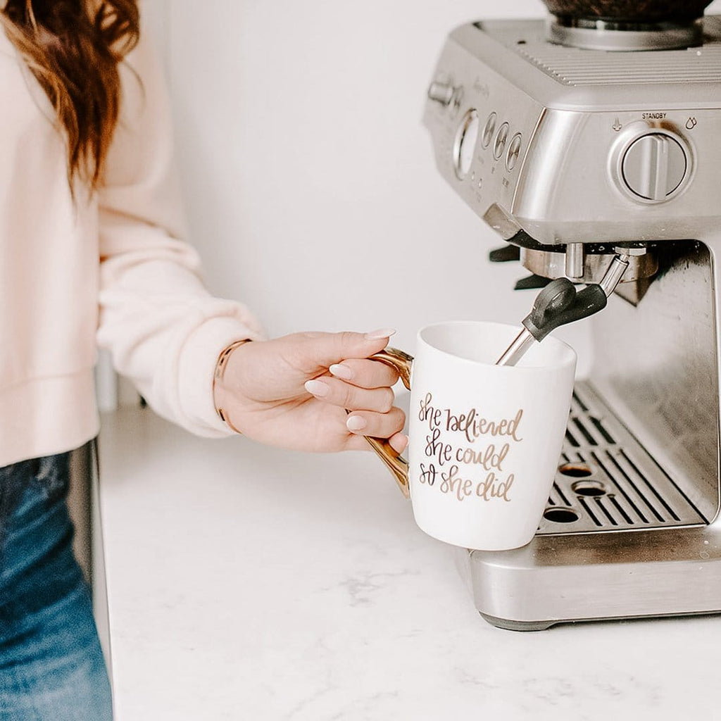 She Believed She Could So She Did Gold Coffee Mug with coffee