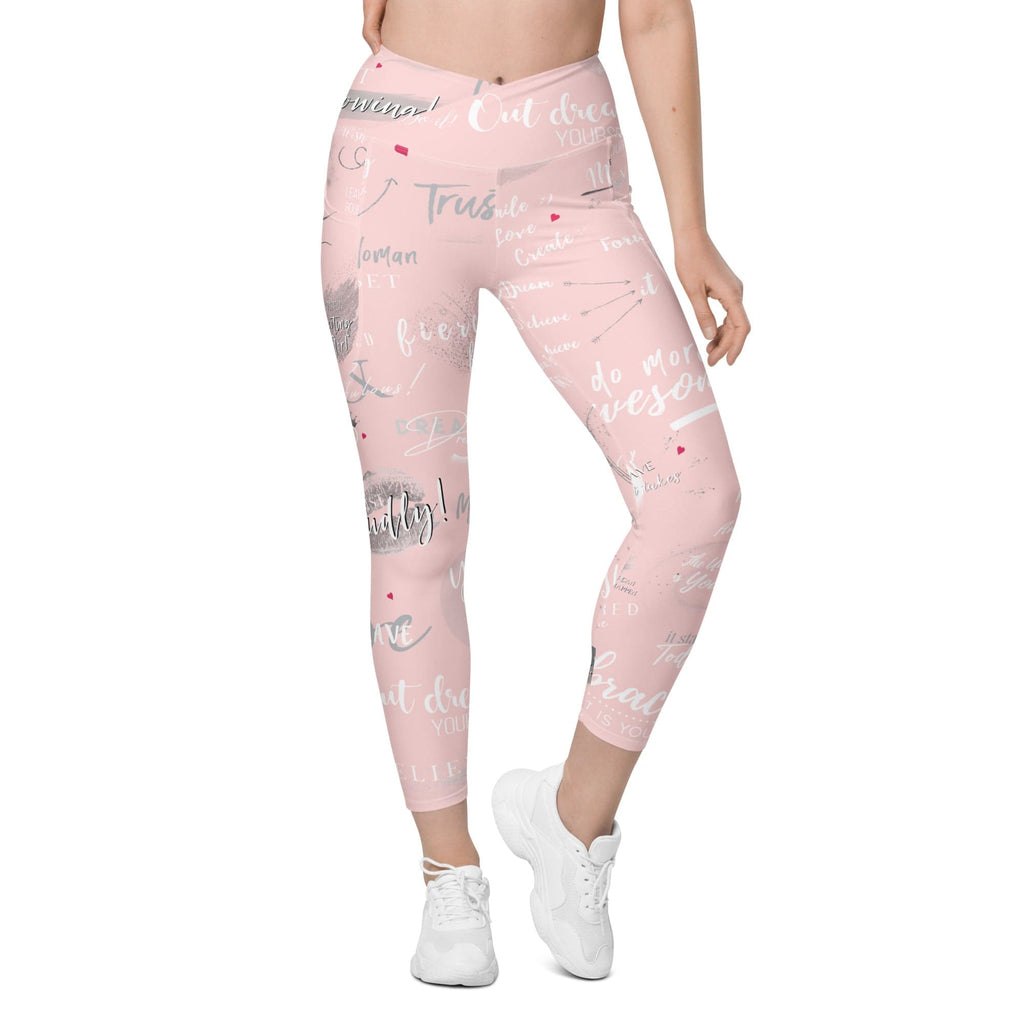 Girl Power 24/7™ Crossover Leggings with Pockets - "Be Unstoppable Passionate Pink"