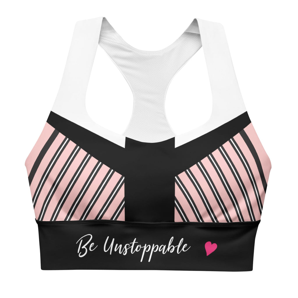 Girl Power 24/7™ Motivational Sports Bra - Be Unstoppable - Black and Pink Rose