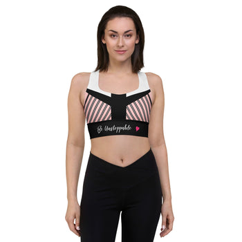 Girl Power 24/7™ Motivational Sports Bra - Be Unstoppable - Black and Pink Rose