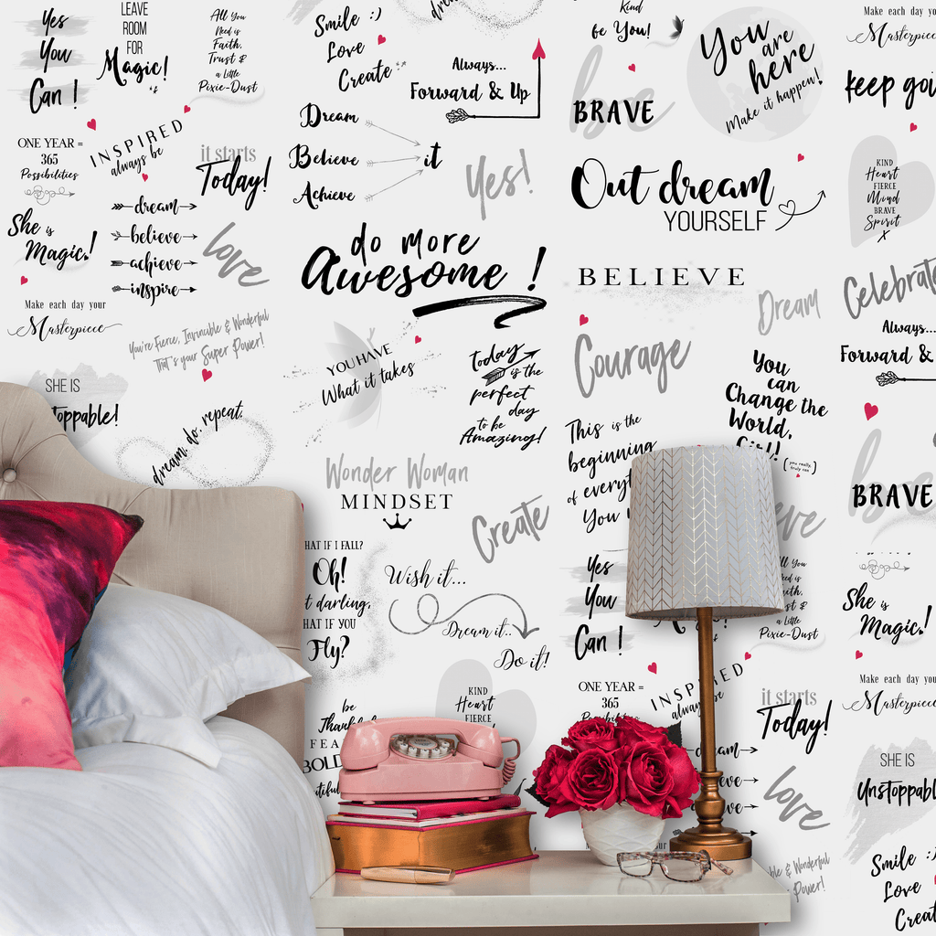 Girl Power 24/7 Motivational Wallpaper - Be Unstoppable Bedroom Dorm Décor with Empowering  Quotes and Affirmations for Women