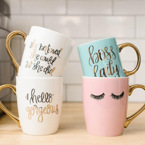 Pink Eyelashes Gold Inspirational Coffee Mug