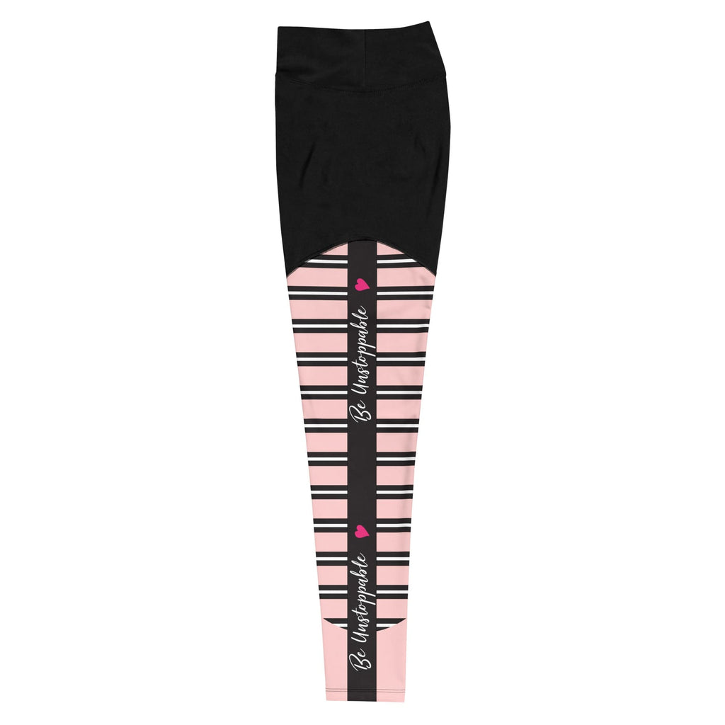 Girl Power 24/7™ Motivational Sports Leggings - Be Unstoppable  - Black and Pink Rose