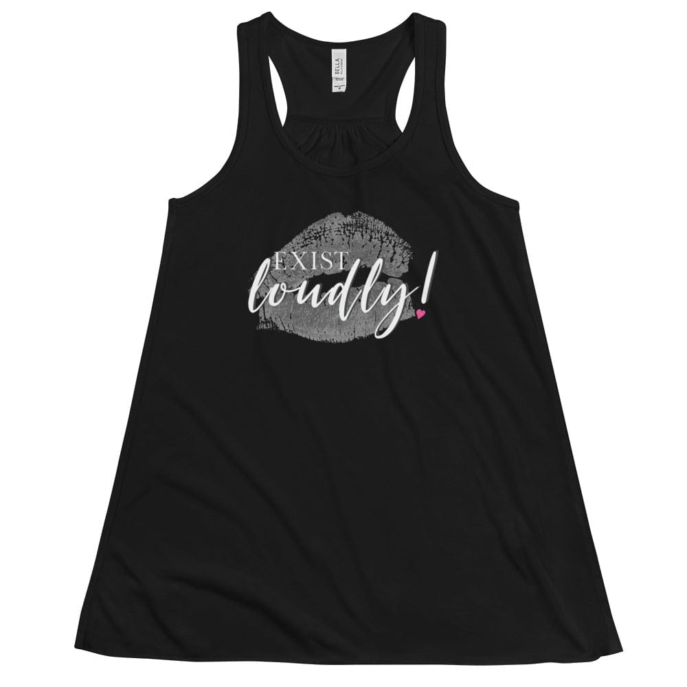 Girl Power 24/7™ Flowy Racerback Tank - Exist Loudly! in Black and Gray