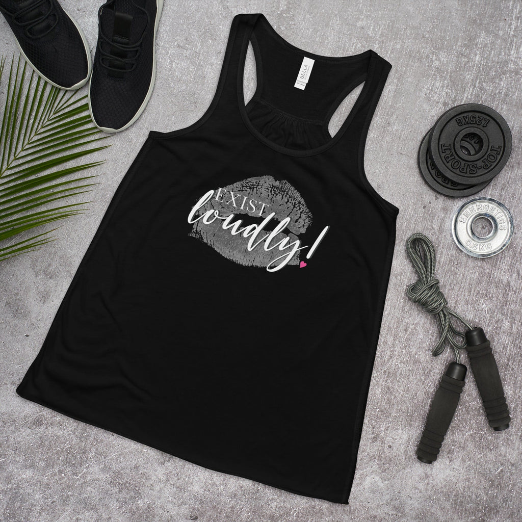 Girl Power 24/7™ Flowy Racerback Tank - Exist Loudly! in Black and Gray
